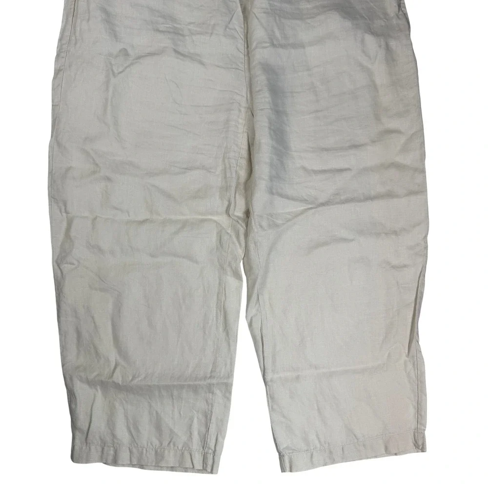 Quince Minimalist Coastal Women Cropped Wide Leg Pants Cream 100% Linen
